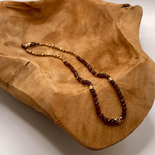 Bordeaux - Collier en grenat et hématite dorée