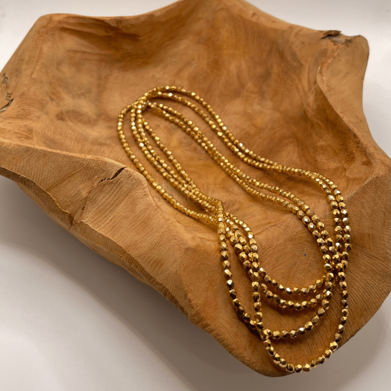 Cannes - Collier/Bracelet 3 en 1, sautoir, court, ou bracelet, en perles plaquées or 24K